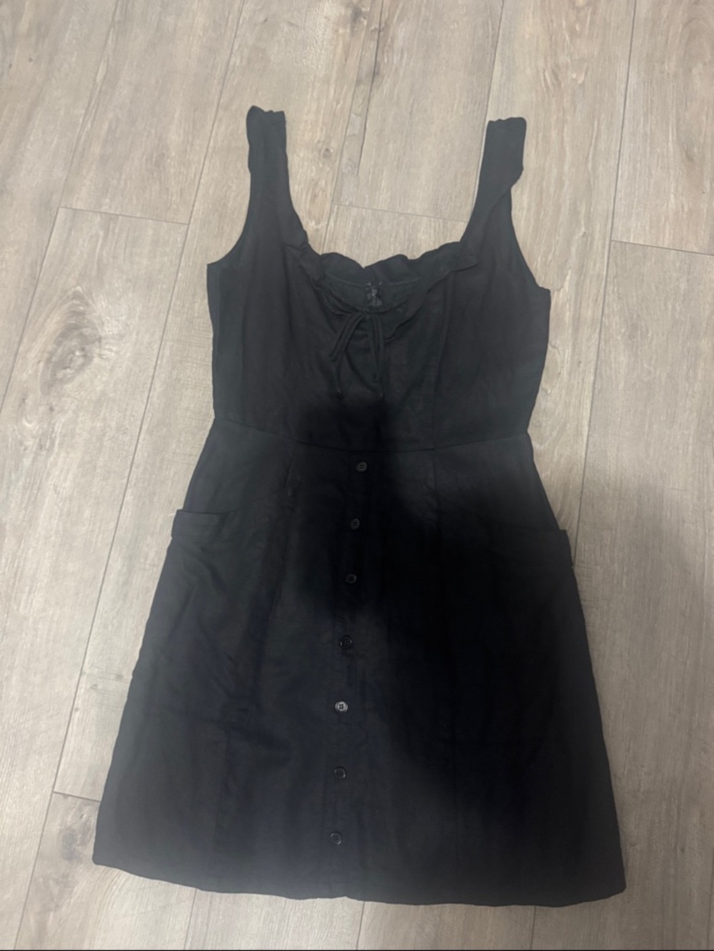 Reformation Black Sleeveless Linen Button-Front Mini Dress